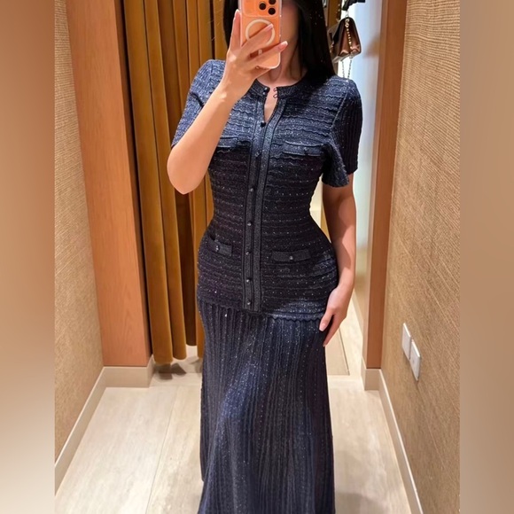 Sandro Dresses & Skirts - Sandro Navy Sparkle Knit Maxi Dress